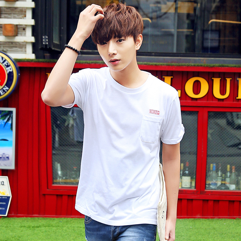 夏季新款韓版學生修身圓領體恤白色男士短袖T恤 潮流男裝上衣服