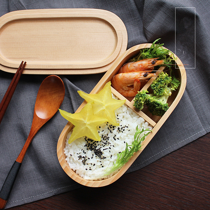 勺筷日式木質飯盒便當盒分格整木學生便攜餐盒壽司盒